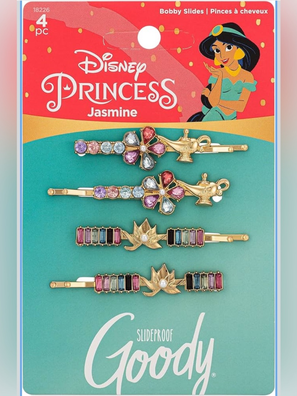 Goody and Disney Princess Jasmine Gold Bobbie Pins with Multicolor Gems NEW